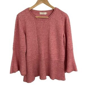 Cream Bell Sleeve Sweater Womens L Pink Knit Ruffle Super Soft Casual Feminine